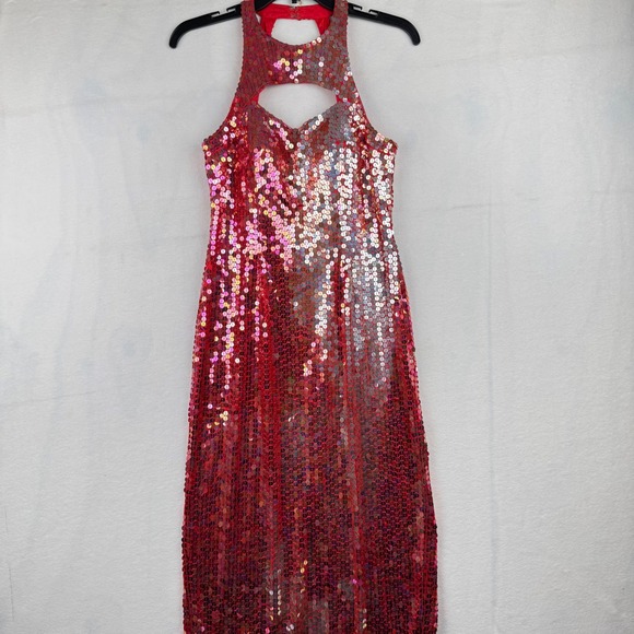 Adrianna Papell Evening Sequin Halter Dress Red Formal Party Maxi P8 - Picture 1 of 7